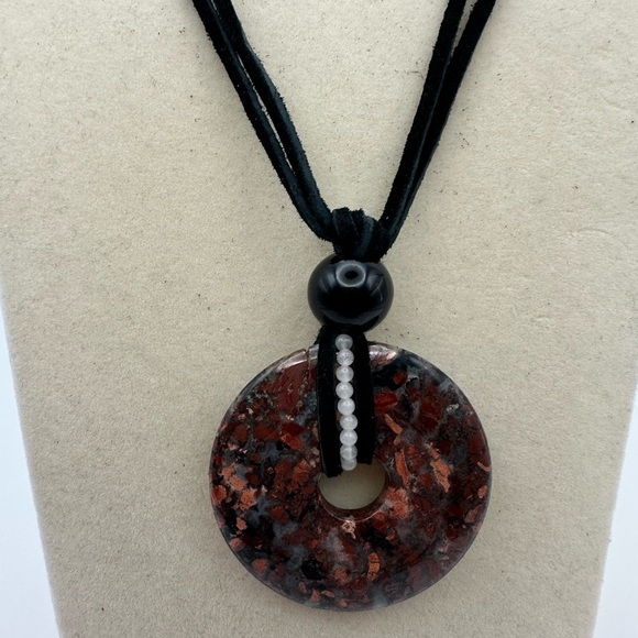 B.Rising Jewelry - Mexican Crazy Lace Agate Donut Pendant on Genuine Leather